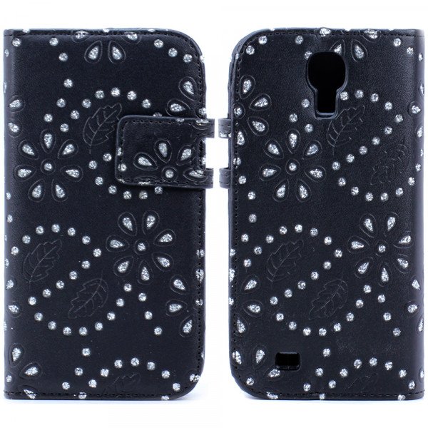 Wholesale Samsung Galaxy S4 Diamond Leather Wallet Case with Stand (Black)